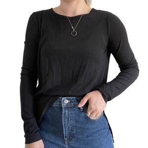Theory Pima Cotton Shirt Women’s Medium Black Lightweight Soft Long Sleeve Peru